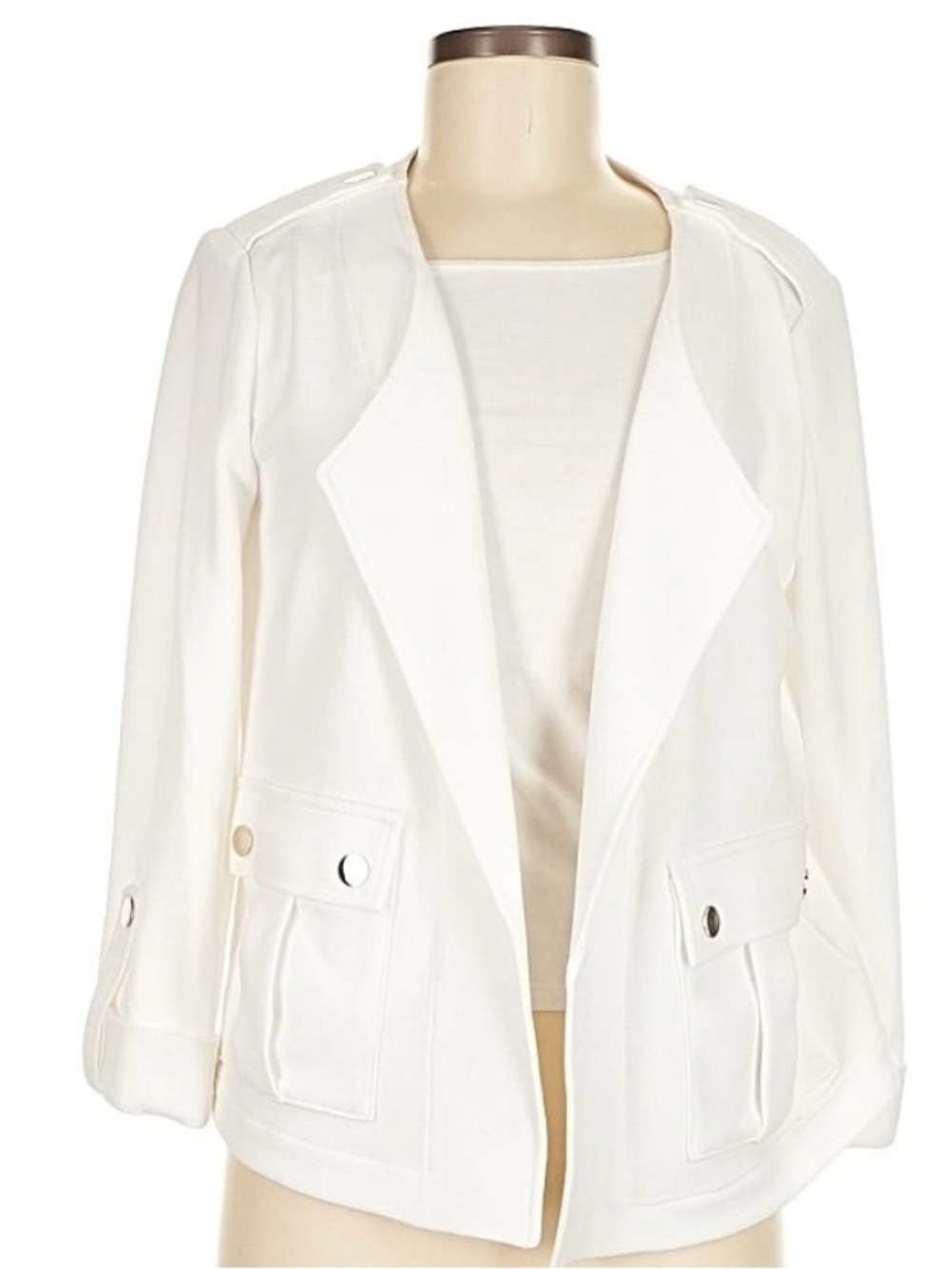 Kasper Elegant White Open-Front Blazer with Flap Pockets